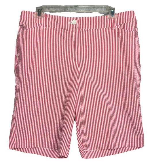 Talbots Pants - Talbots Petite 12P Pink White Seersucker Bermuda Shorts Preppy Coastal
